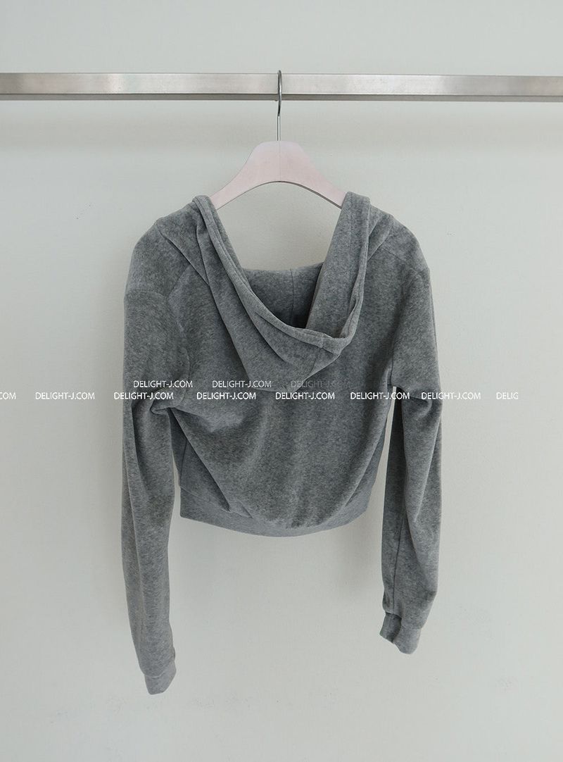 Velvet Cropped Hooded Zip-Up