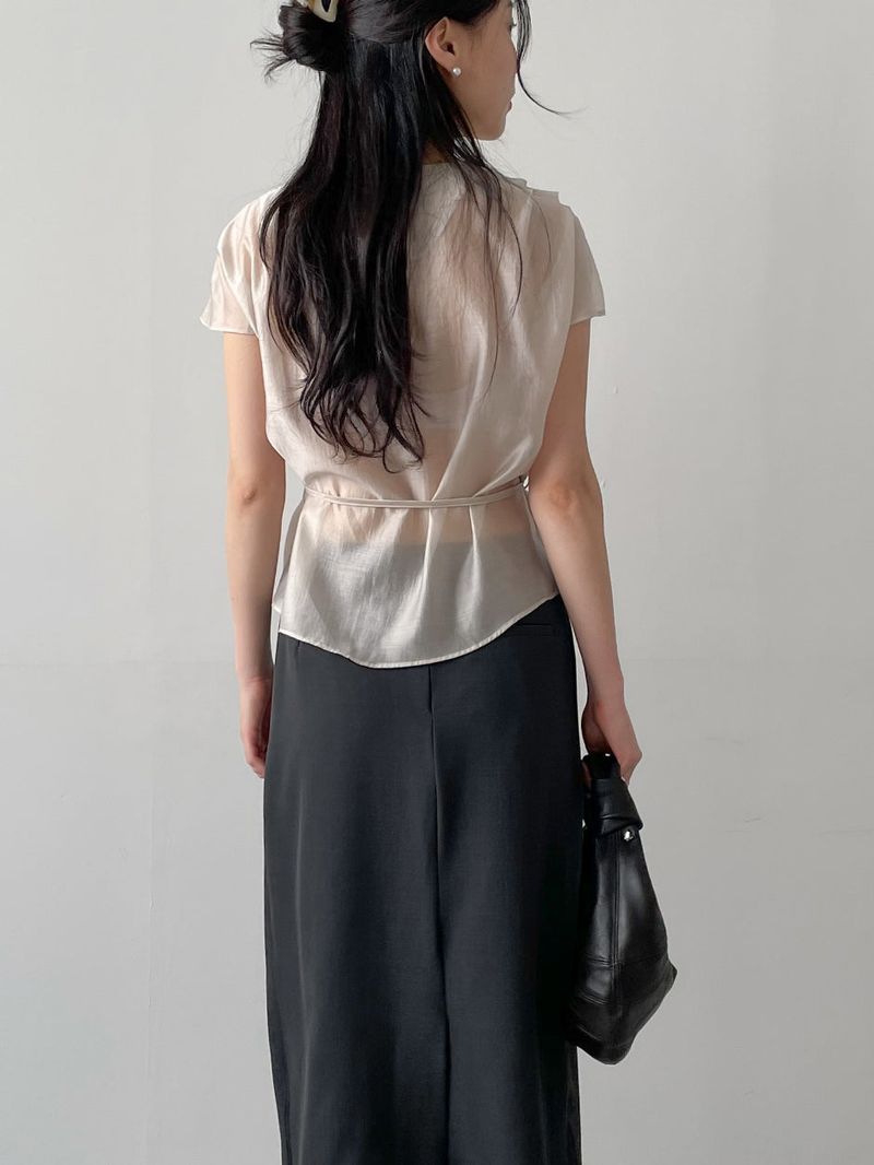 [Strap SET] Draped Shirred See-through Short Sleeve Blouse