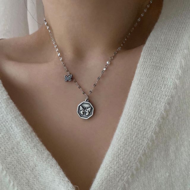 nvv Double Butterfly Hexagon Necklace