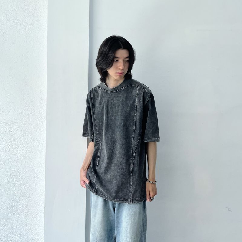 Retro Charcoal Paneled Wide Tee