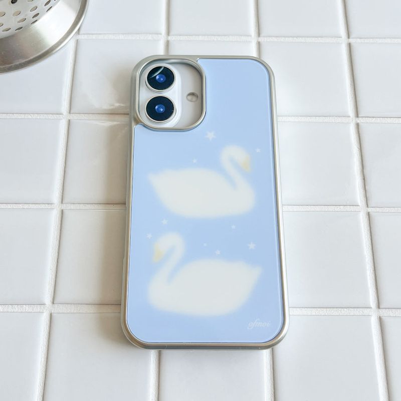 swan silver glossy glass phone case