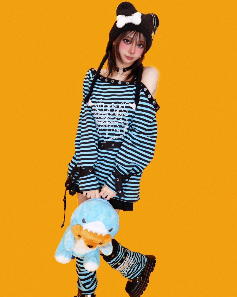 funky-girl striped long T+warmer (2color)