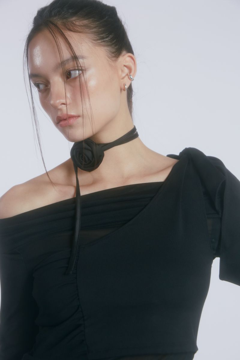 JINJUSE SATIN ROSE CHOKER(BLACK)