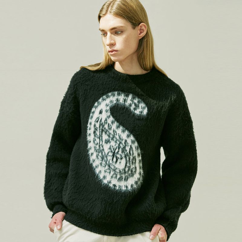 BULKY BRUSH PAISLEY SWEATER BLACK