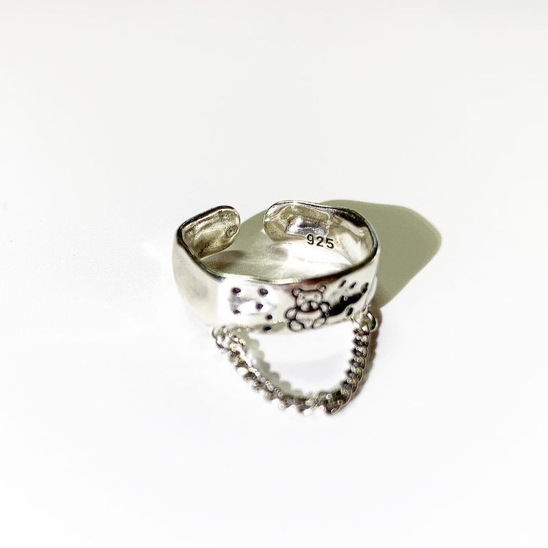 Silver Bear chain ring