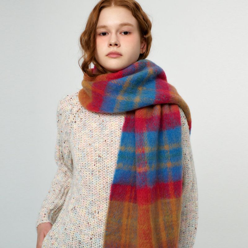 Soft Brushed Check Muffler_Blue
