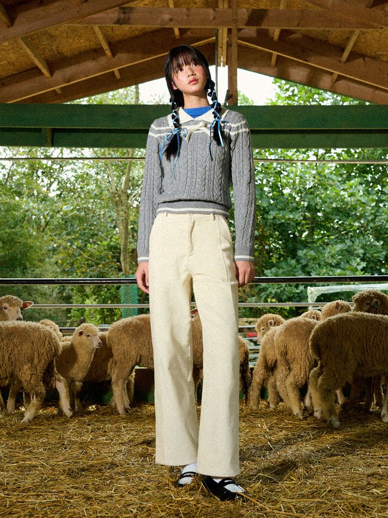 Ribbon Line Collar Wool Knit (Gray)