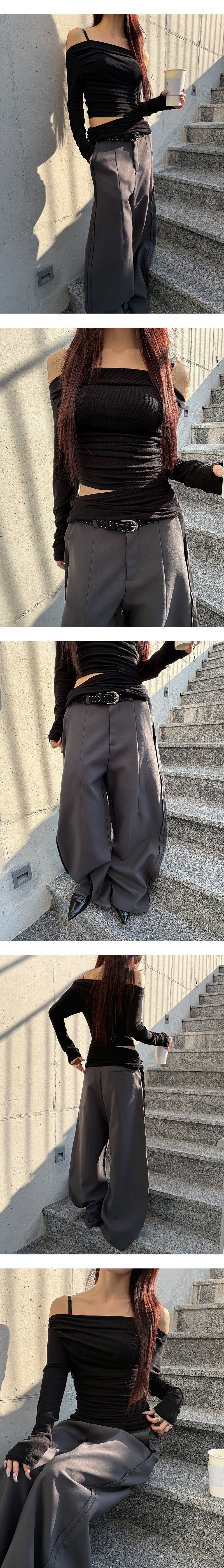 Strap off shoulder long sleeves(3color)
