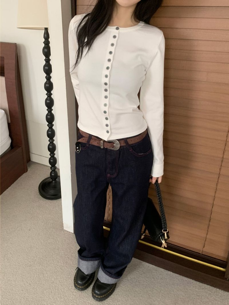ペニーレッドステッチローワイドデニムパンツ