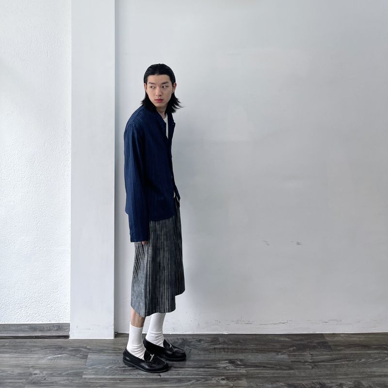 Crinkled Textured Long-Sleeve Shirt