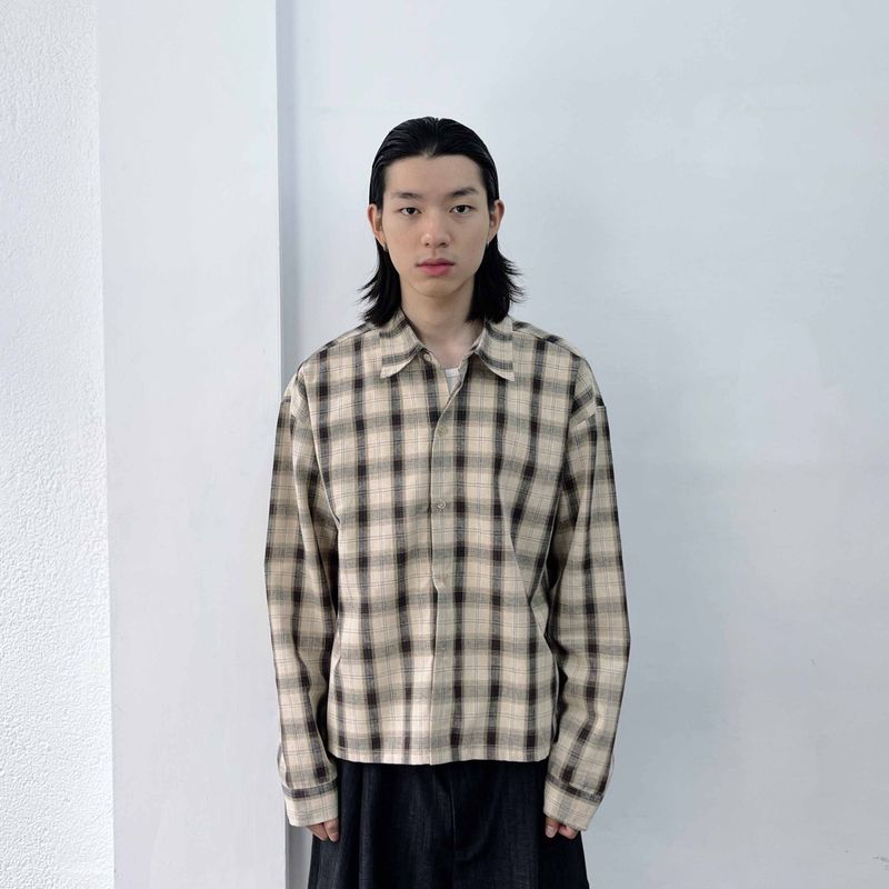 FADE MEET（フェードミート）の「Retro Cropped Plaid Shirt（Tops）」