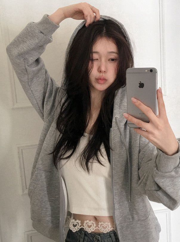 [UNISEX] Terry Basic Loose Fit 2WAY Hood Zip-up (4color)