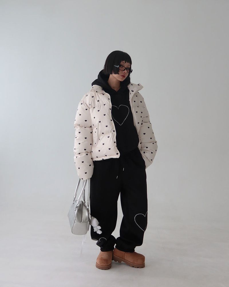Heart Cubic Napping Hooded & Jogger Two-Piece Set