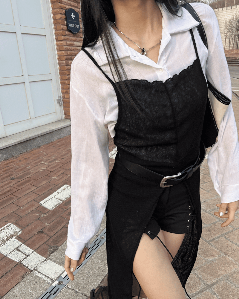 GUSTA（グスタ）の「Grain slit long team layered sleeveless knit one-piece (3 colors)（Dresses）」
