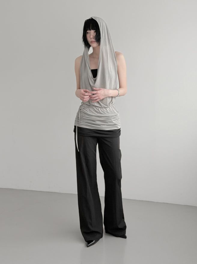 Desert Cowl Neck Hooded Drape Top