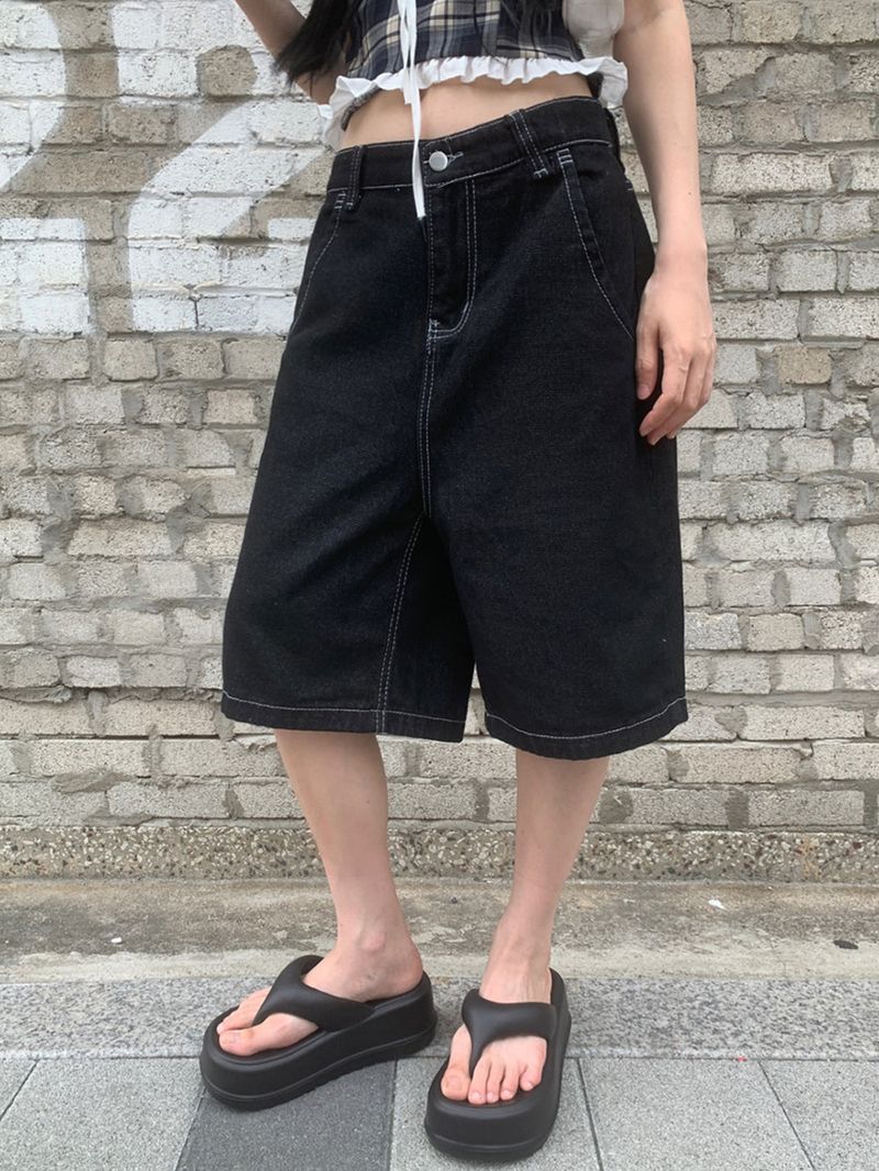  [🖤MD PICK] Backline Back Point Bermuda Denim Pants (Black)