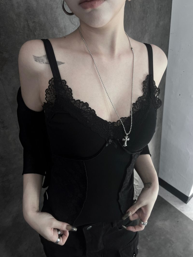 spring lace ribbon sleeveless (2color)