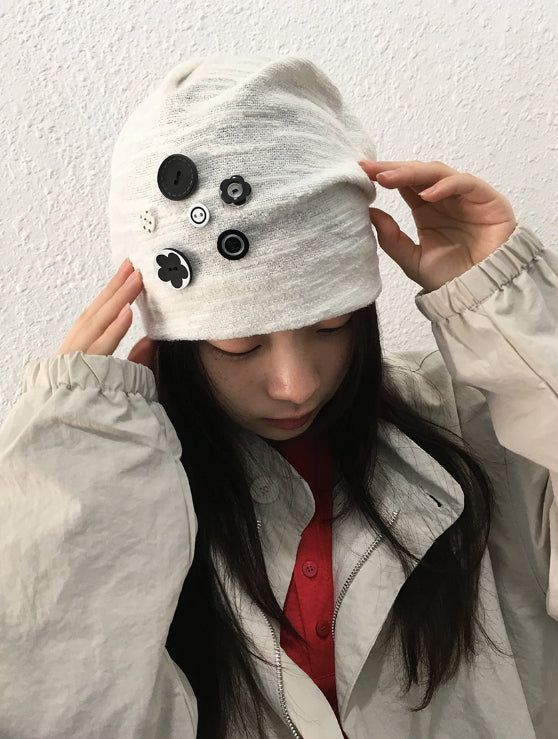 Fleur Vintage Button Beanie