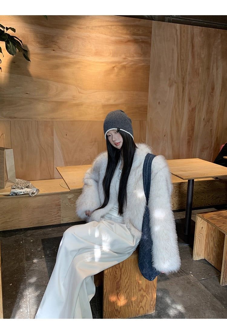 Snow Fox No Collar Fur Jacket
