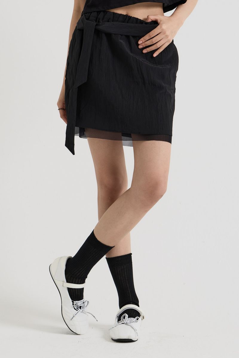 Sheer Layered Mini Skirt, Black
