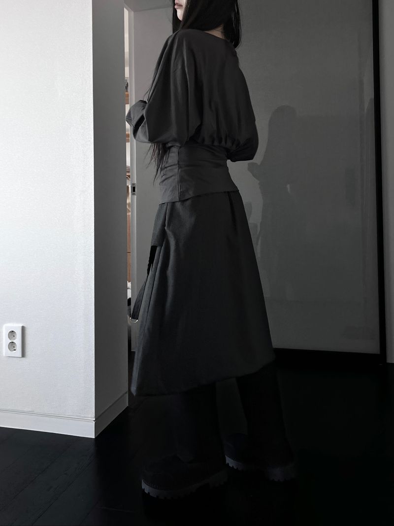 dust D-ring asym midi skirt (2color)