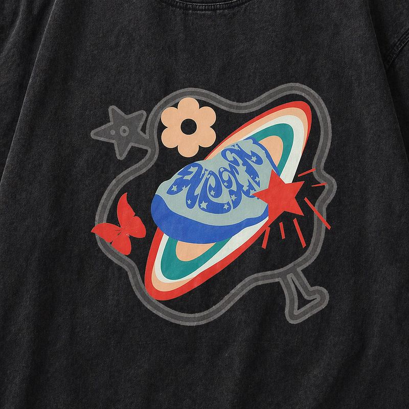 D. Space Printed Short-Sleeved T-Shirt