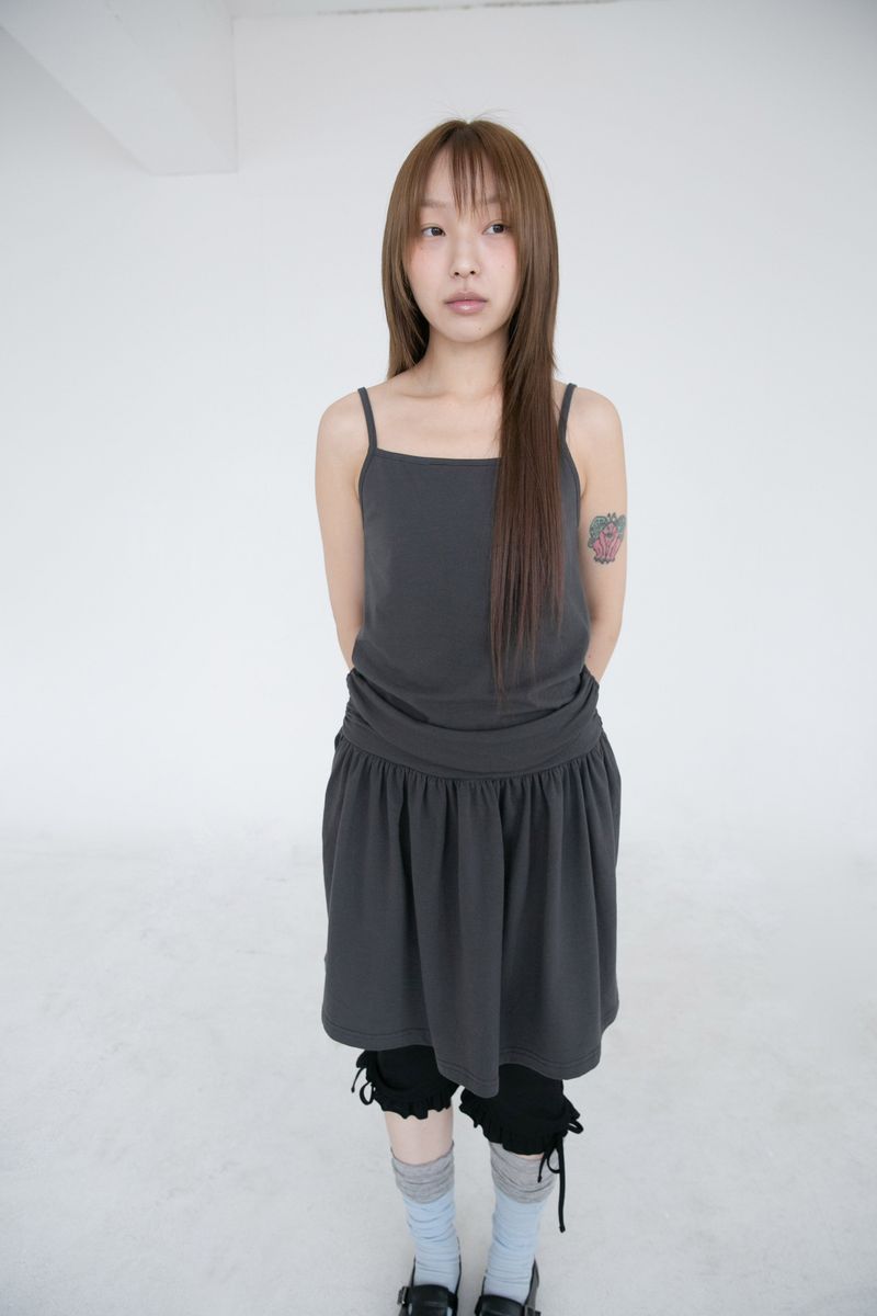 span waist shirring sleeveless ops(3colors)