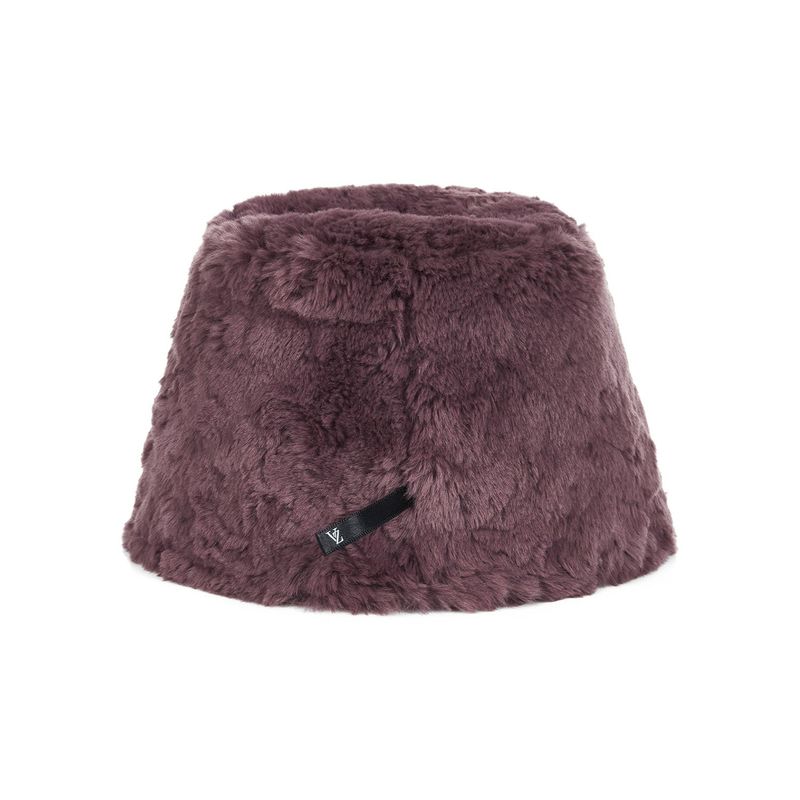 Fur Long Label Solid Drop Bucket Hat Burgundy