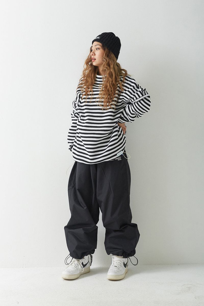 BSR2223FWPO025 STRIPE HIGH NECK PULLOVER BLACK