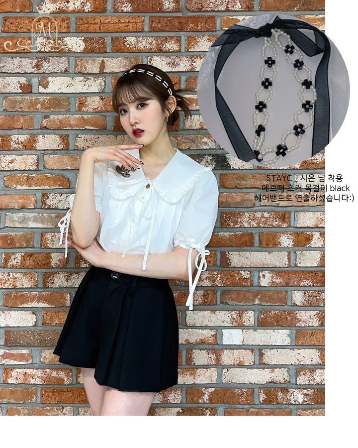 mix pearl ribbon tie choker