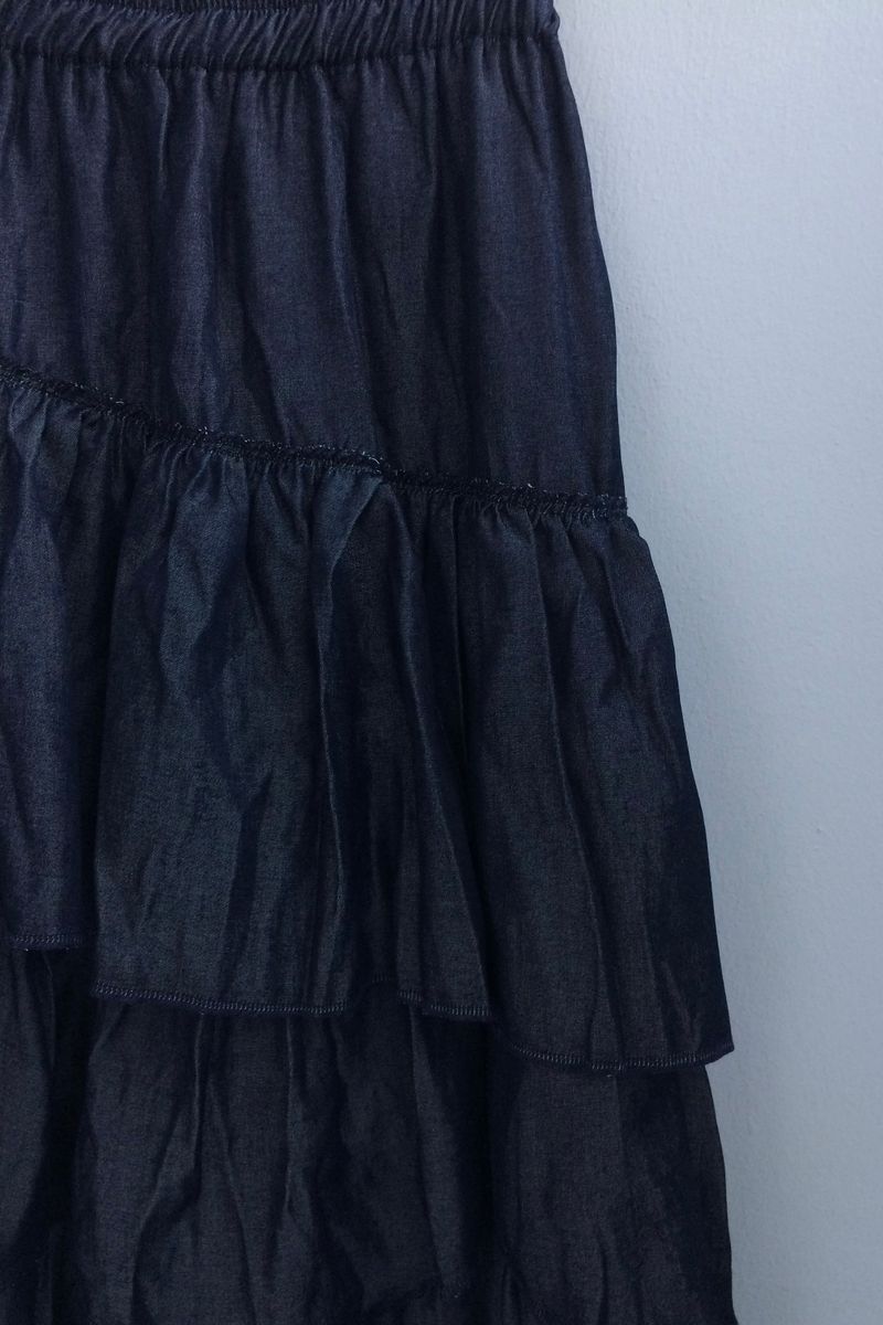 Diagonal Layer Shirring Long Skirt
