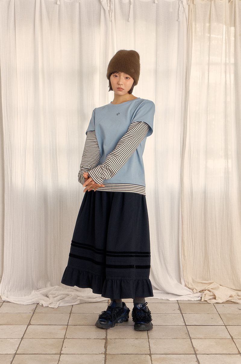 LOGO LAYERED STRIPE TEE (SKY BLUE)