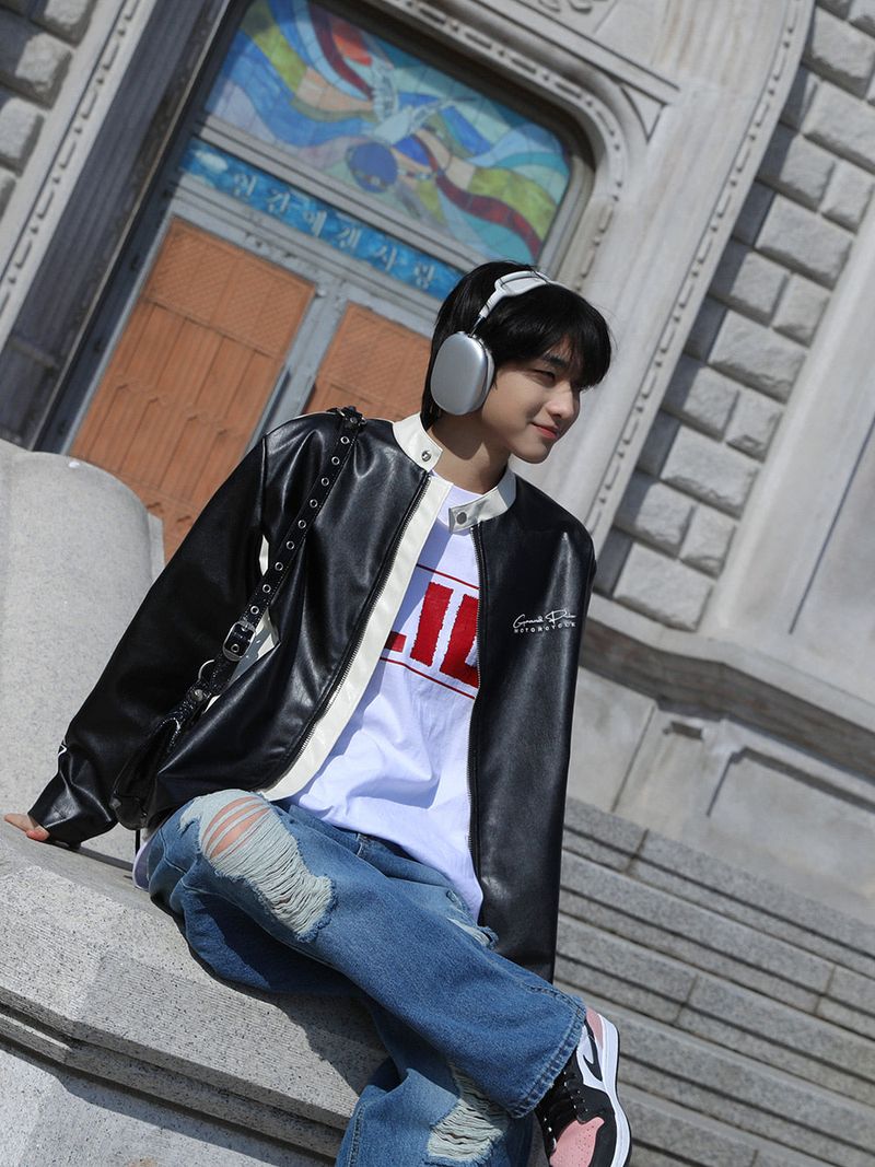 90S Biker Leather Jacket (2color)