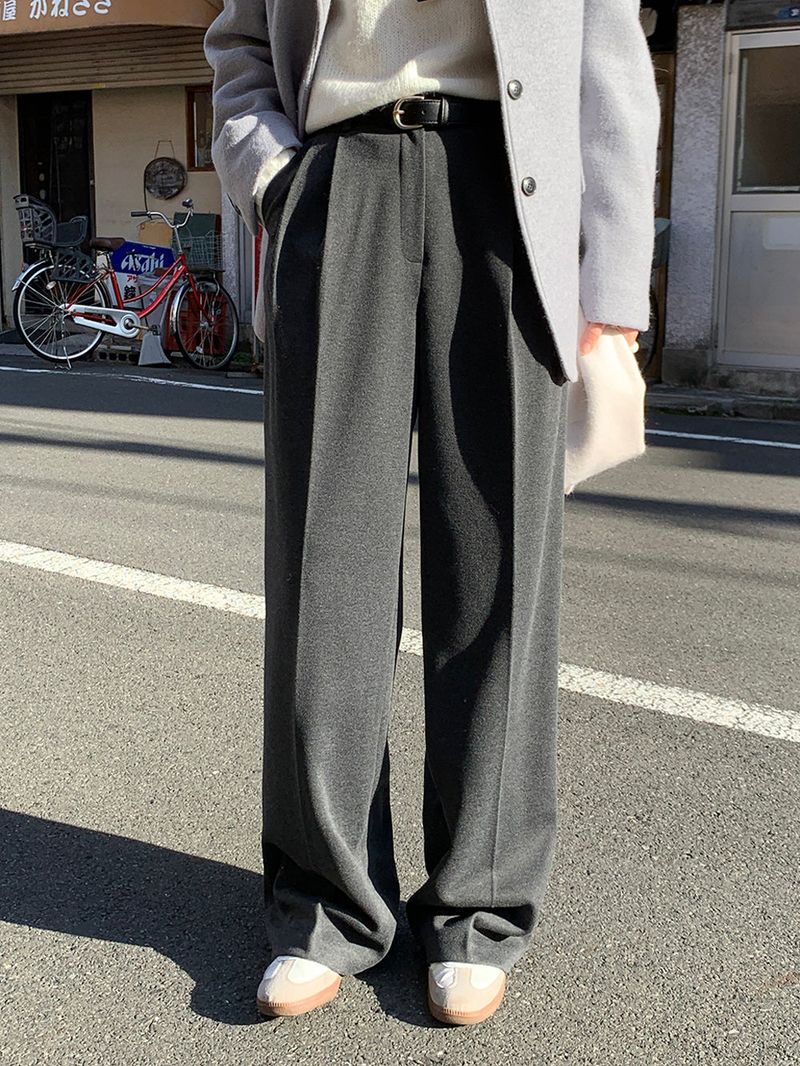 [MADE] [Wool Napping] Winter Warm Pintuck Wide Slacks