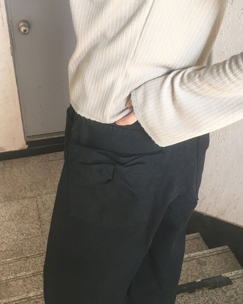 Hiro ribbon pocket wide cotton pants