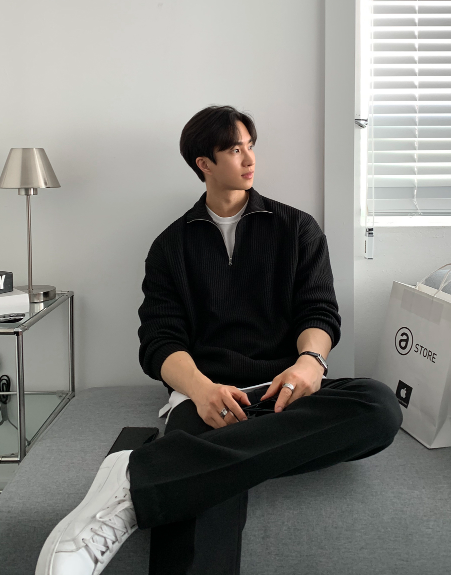Hendes Daily Ribbed Semi-Zip Up Knit