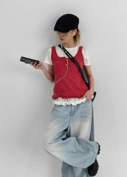 BLACKUP（ブラックアップ）の「[MADE] Forpoon Frill Henley Neck Sleeveless Top（Tops）」