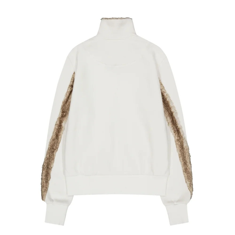 Fur Trim Jersey Zip-up / Ivory