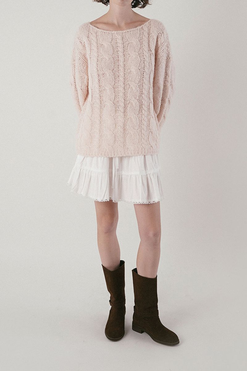 Cinnamon cable knit_baby pink