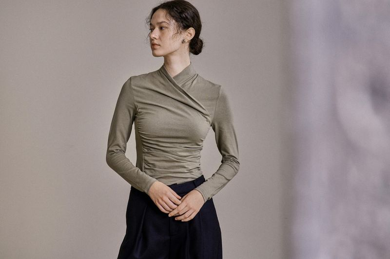 DRAPE JERSEY TOP_KHAKI