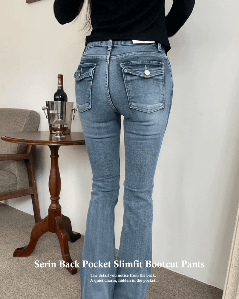 GUSTA（グスタ）の「Serin Back Pocket Brush Slim Fit Low Bootcut Long Pants (2 colors)（Pants）」