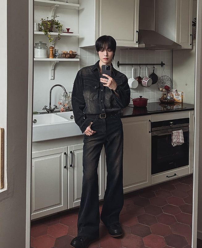 Fracture Bootcut Brushed Denim Pants