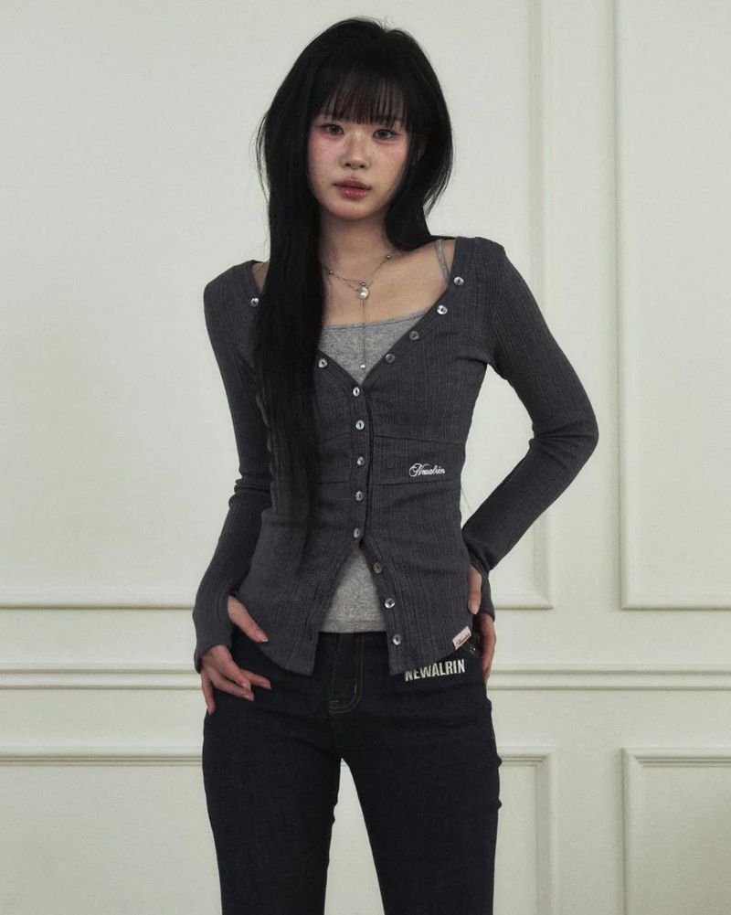 Ria Neck Button Knit Top