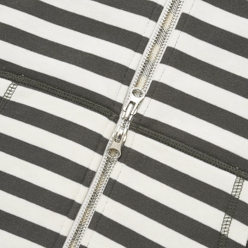 STRIPE HOODIE ZIP UP [KHAKI]