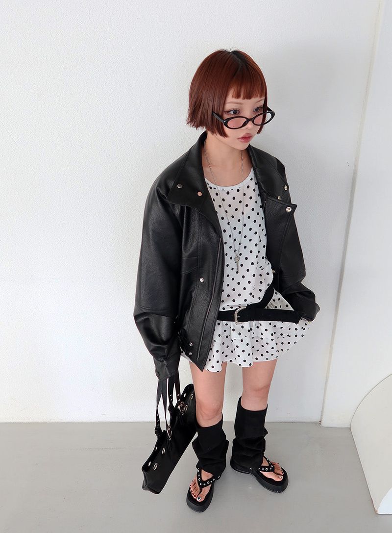 Laurent high neck leather jacket