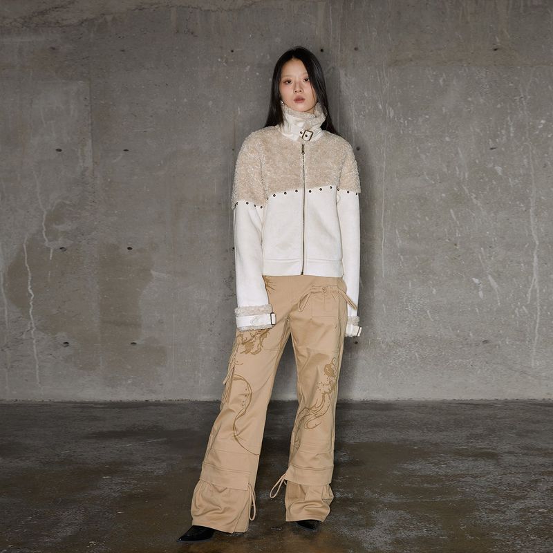 Rivet split stitching suede jacket