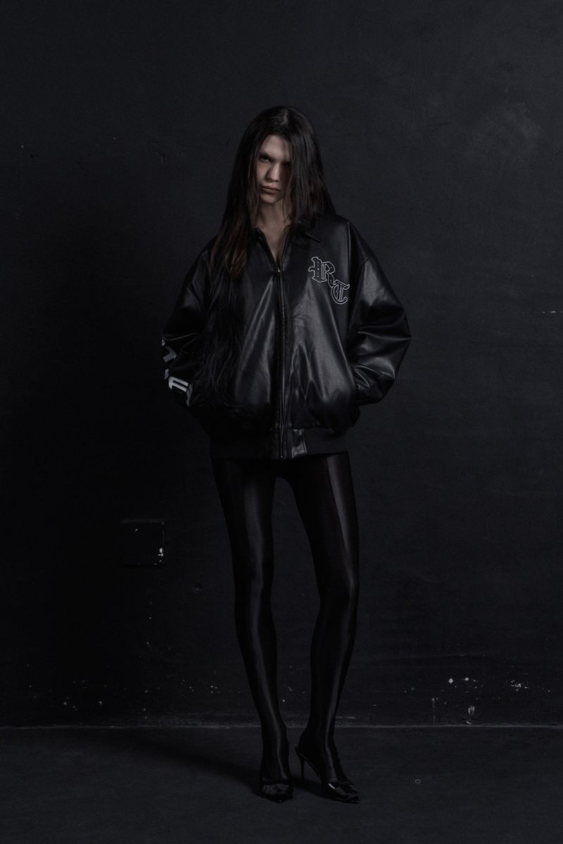 LEATHER VARSITY JACKET BLACK