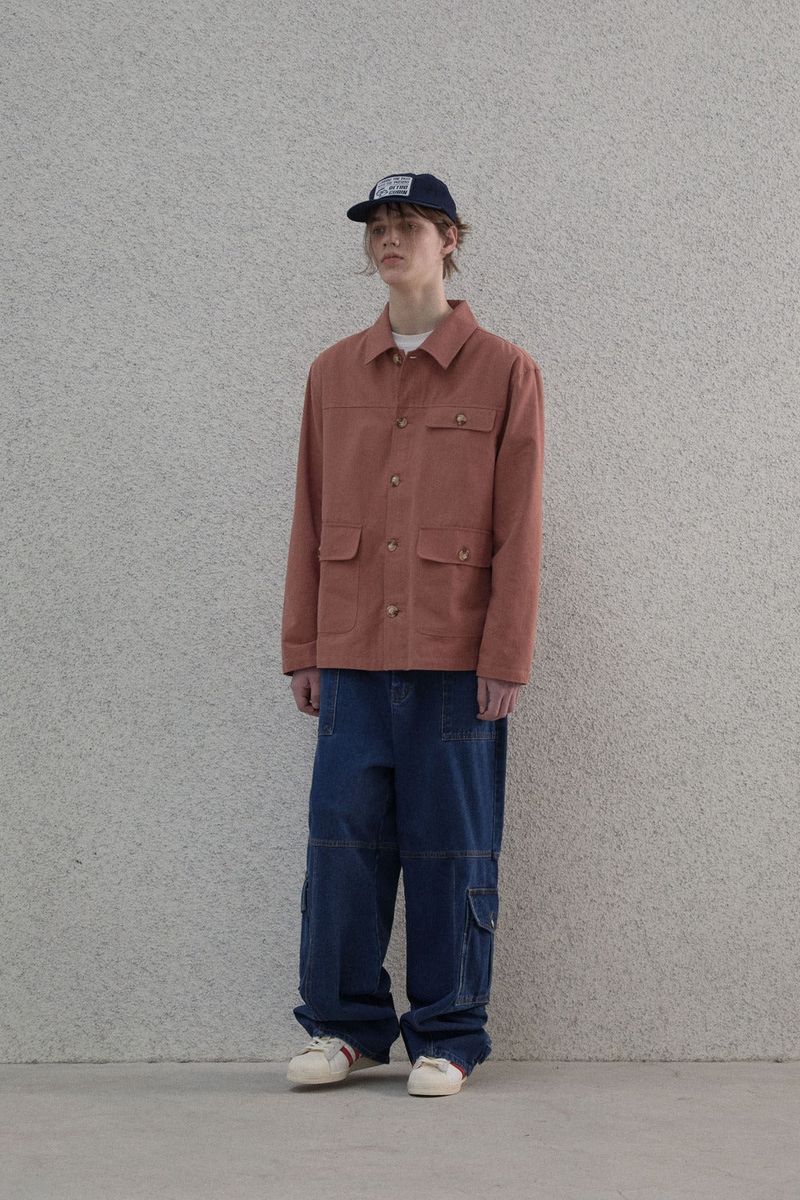 ラインパターンカーゴポケットデニムパンツ
