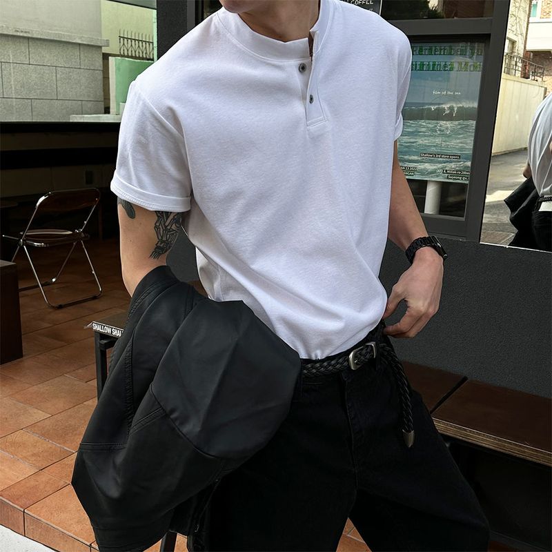 [MUSCLE FIT] Basic muscle henry neck half sleeves(6color)