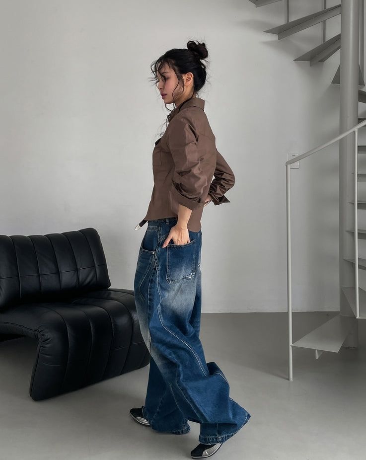 Tiv Curved Cut Balloon Denim Pants